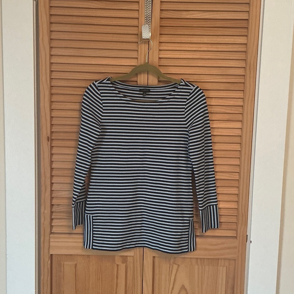 Talbots Navy and White Striped Long Sleeve Top